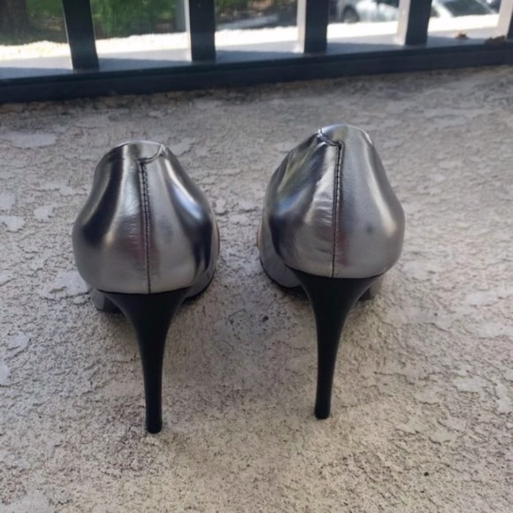 SALE☀️ Chloe Specchio Pointed Pumps, Anthracite 38.5/8.5 Satin Metallic leather - Picture 11 of 14